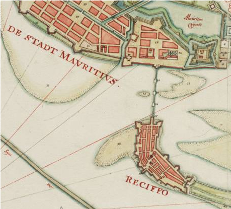 Mapa Holandês - ponte do Recife de 1665