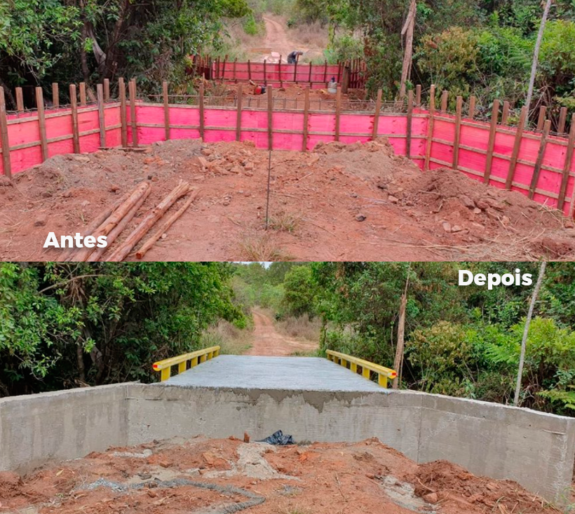 Antes e depois da Ponte rural de 10 metros em João Pinheiro em Minas Gerais entregue em 7 dias úteis